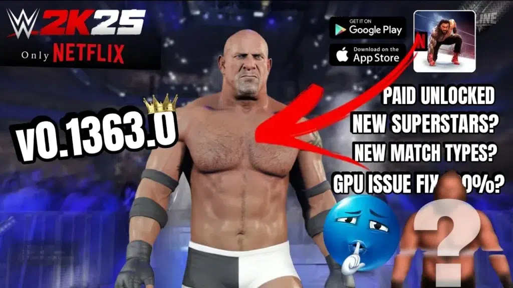 WWE 2K25 Netflix Edition MOD APK gameplay screen for Android wrestling game